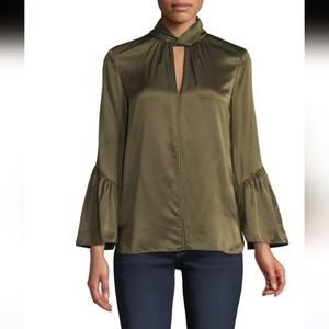 Elie Tahari Blouse Small Green Designer Ruffled Silk Laraib
